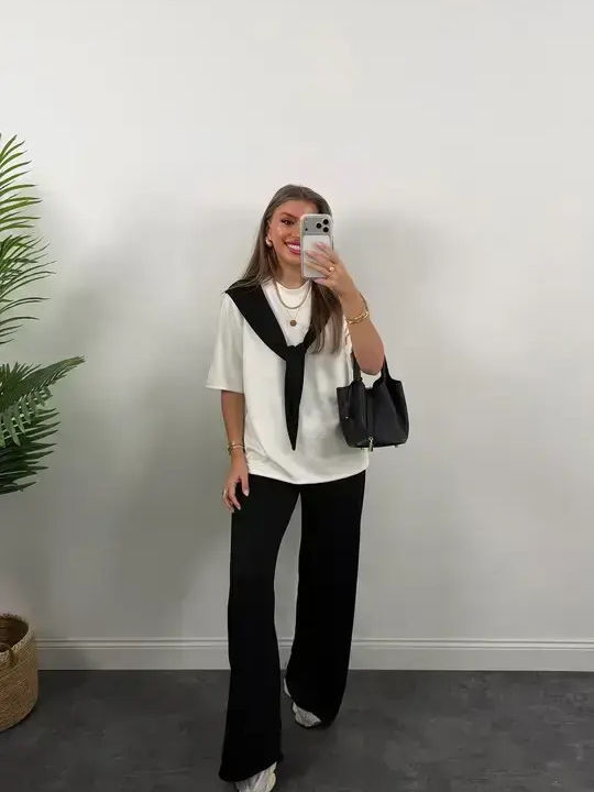 Sweatpants Set Black-White