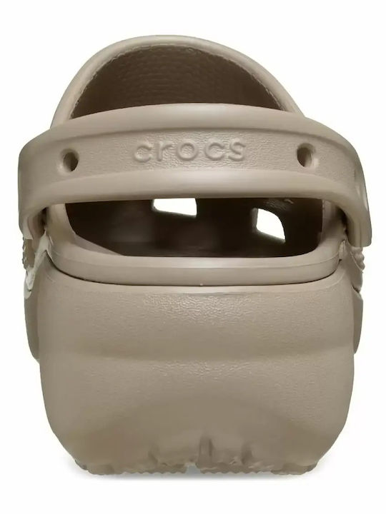 Crocs Classic Platform Clog Γυναικεία Ανατομικά Σαμπό Μπεζ