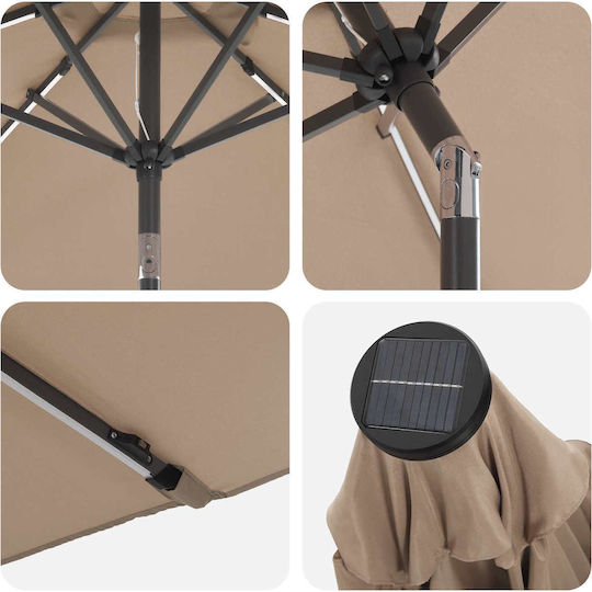Umbrelă De Podea Rotundă Din Aluminiu Maro Cu Bază De Susținere Și Iluminare Led Φ2.7m