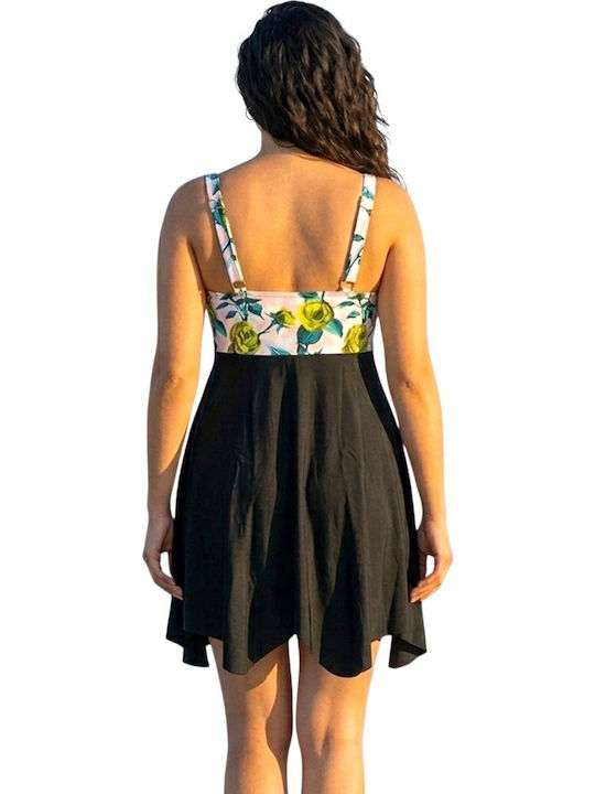 Women's Mini Beach Dress Yellow Roses