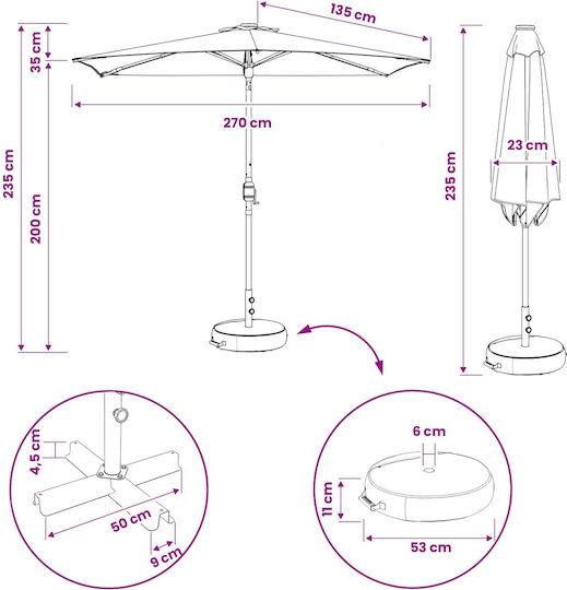 Circular Aluminum Garden Parasol Brown F2.7xY2.35m
