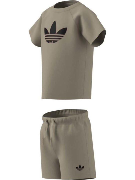 Kids Set with Shorts Summer 2 Pieces Stone Khaki Trefoil