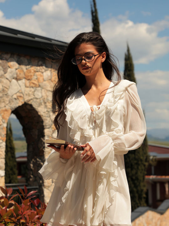 Summer Mini Dress with Ruffles Butter Cream