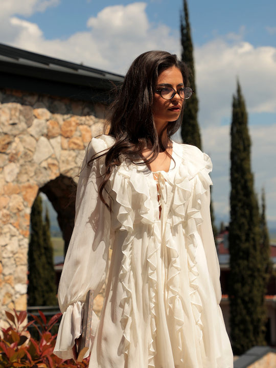 Summer Mini Dress with Ruffles Butter Cream
