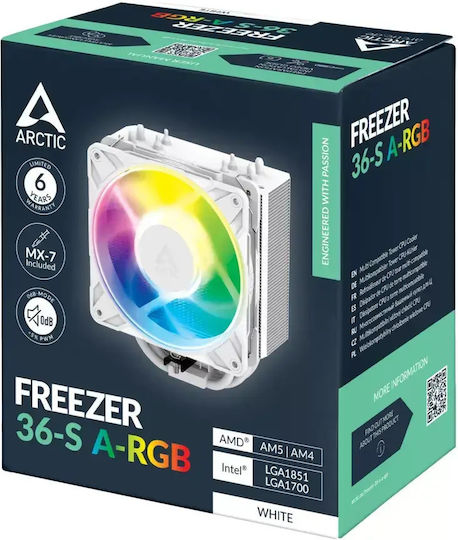 Arctic Freezer 36-S Ψύκτρα Επεξεργαστή Διπλού Ανεμιστήρα για Socket 1700/1851/AM4/AM5 με ARGB Φωτισμό Λευκή
