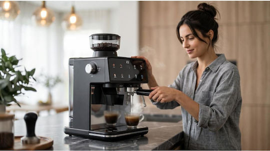 IQ Μηχανή Espresso 1600W Πίεσης 20bar για Cappuccino Μαύρη CM-155