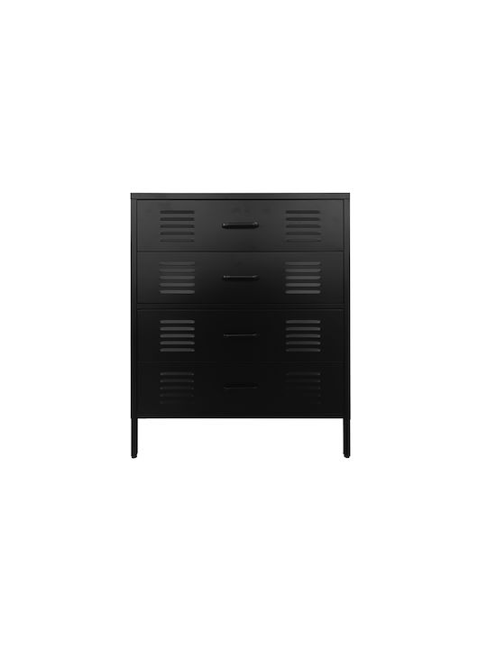 Kommode Metall Draw-80 Galvanisiert Schwarz 80x40x101,5cm 4 Metallische Schubladen