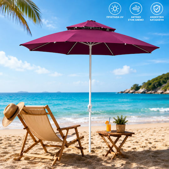 ForHome Folding Beach Umbrella Diameter 2m with UV Protection and Burgundy Air Duct
