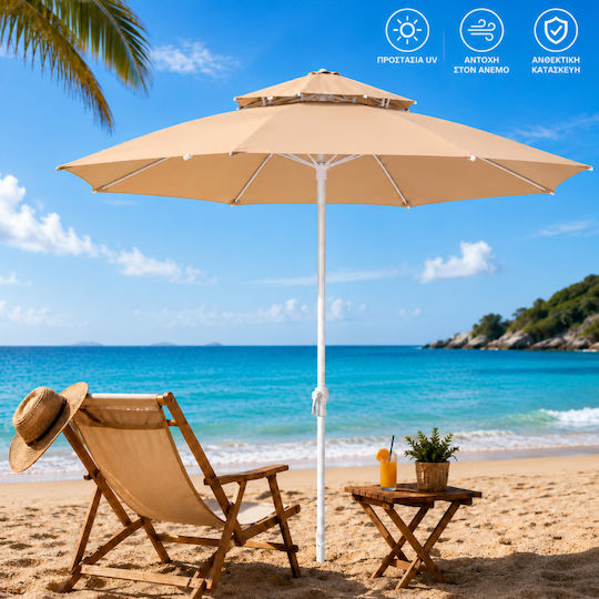 ForHome Folding Beach Umbrella Diameter 2m with UV Protection and Air Duct Beige