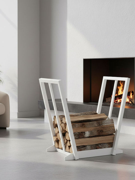 Relaxdays Coș Din Lemn Pentru Depozitarea Lemnelor 55.5x62x35cm Alb