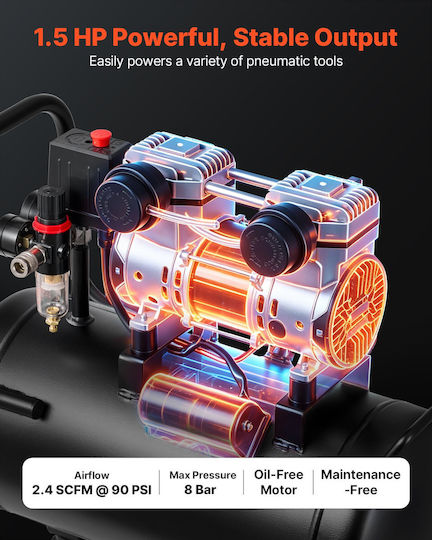 Vevor Air Compressor with Power 1.5hp and Air Chamber 24lt