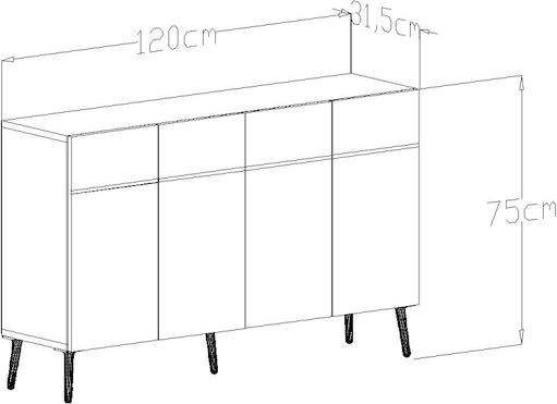 Wooden Sideboard Black 120x32x75cm
