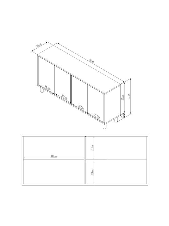 Bufet Din Lemn Bej 150x36x73cm