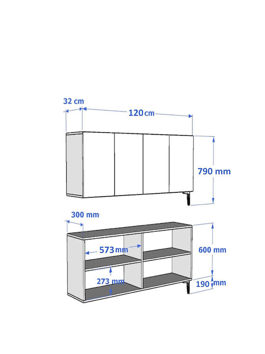 Μπουφές Ξύλινος Λευκός 120x32x79cm