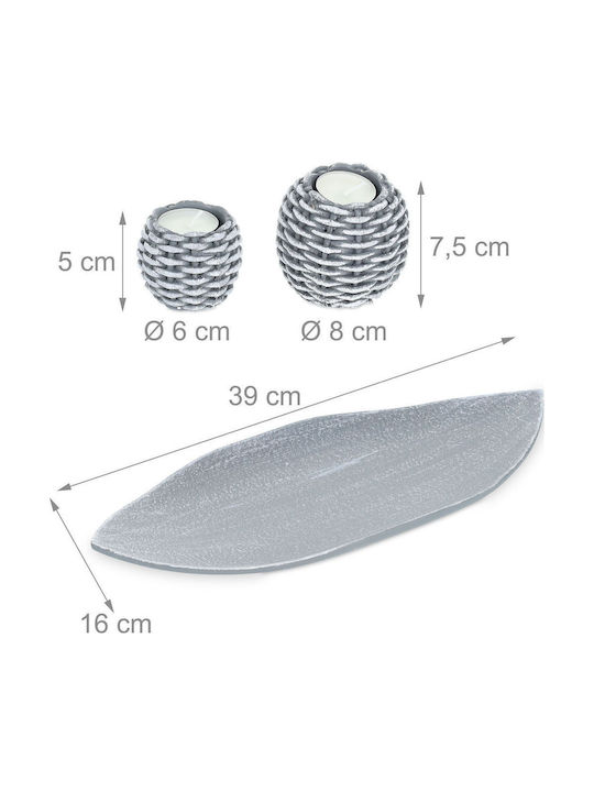 Relaxdays Set Suporturi Lumanări Pentru Suporturi De Lumânări Gri 7.5x16cm 3 Bucăți