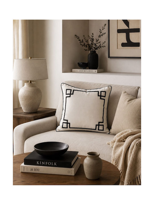 Sofa Cushion Outline 100% Cotton White/Black 40x40cm