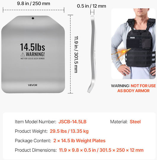 Vevor Vest Plates Curved Base Pairs 6.6 Kg Plates Tactical Weighted High Quality Steel Construction Vest Ergonomic Design Strength Endurance Training Running Jogging Fitness Intense Workouts