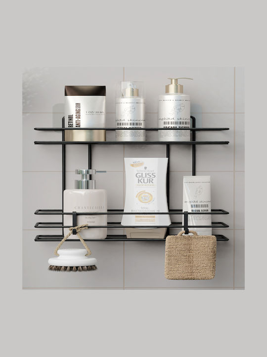 Femmit Metallic Self-Adhesive Bathroom Shelf 2 Tiers Black 25.6x10.5cm