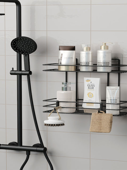 Femmit Metallic Self-Adhesive Bathroom Shelf 2 Tiers Black 25.6x10.5cm