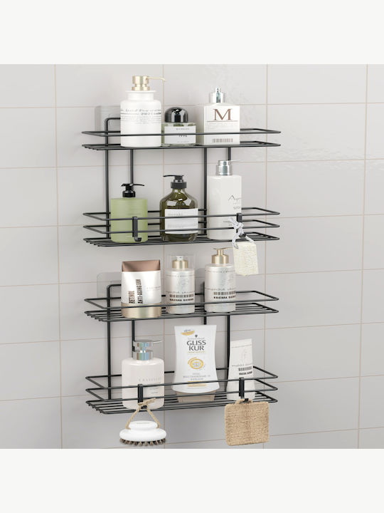 Femmit Metallic Self-Adhesive Bathroom Shelf 2 Tiers Black 25.6x10.5cm