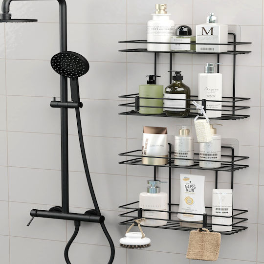 Femmit Metallic Self-Adhesive Bathroom Shelf 2 Tiers Black 25.6x10.5cm