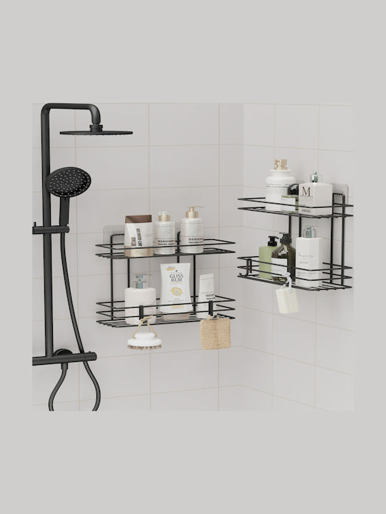 Femmit Metallic Self-Adhesive Bathroom Shelf 2 Tiers Black 25.6x10.5cm
