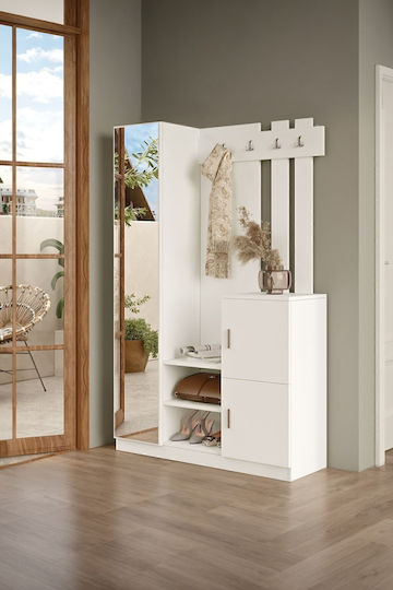 Mobilier Hol cu Oglindă și Dulap Alb 113.6x35x18cm