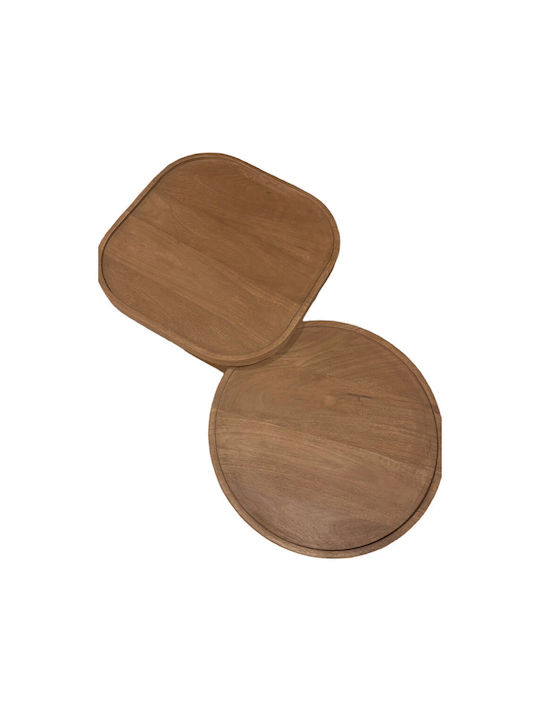 Round Side Table Cubist Wooden Natural 2 Pieces 40x40x50cm
