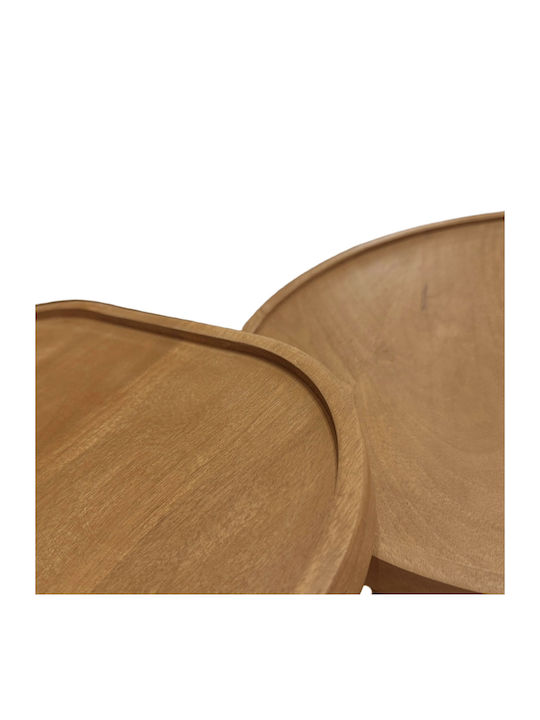 Round Side Table Cubist Wooden Natural 2 Pieces 40x40x50cm
