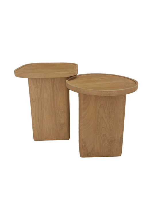 Round Side Table Cubist Wooden Natural 2 Pieces 40x40x50cm