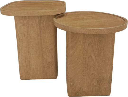 Round Side Table Cubist Wooden Natural 2 Pieces 40x40x50cm