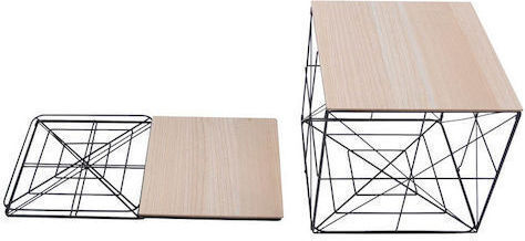 Square Side Wooden Foldable Beige Coffee Table W40xL40xH40cm