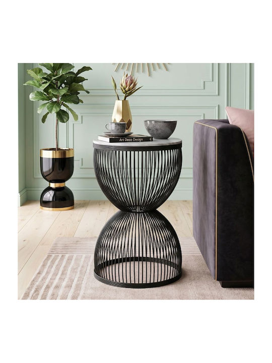 Round Side Table Stella Wooden Black with White Marble Effect M34.5xL34.5xH56.5cm