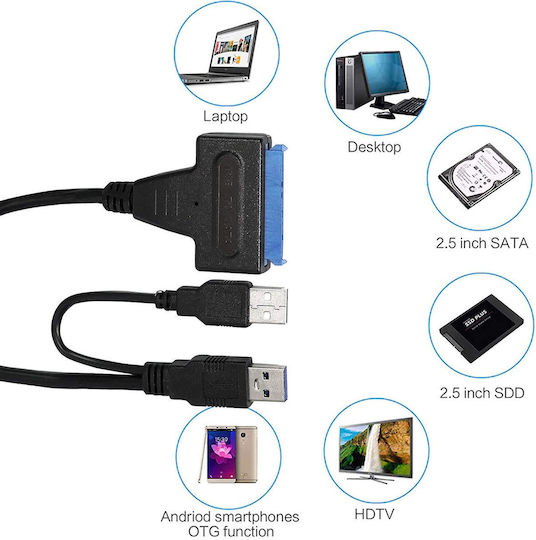 DeTech 18295 Dual Power USB 3.0 zu Sata Kabel Schwarz
