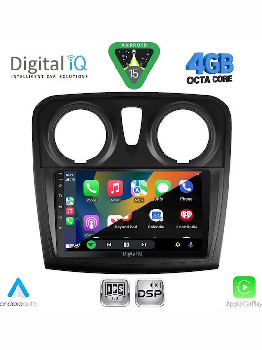 Digital IQ Car Audio System for Renault Logan Dacia Duster Logan Sandero 2006-2012 Bluetooth USB WiFi GPS Apple CarPlay Android Auto with 9" Touch Screen