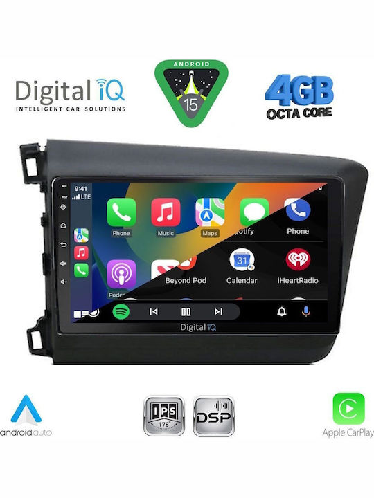 Digital IQ Car Audio System for Honda Civic 2012-2016 Bluetooth USB WiFi GPS Apple CarPlay Android Auto with 9" Touch Screen