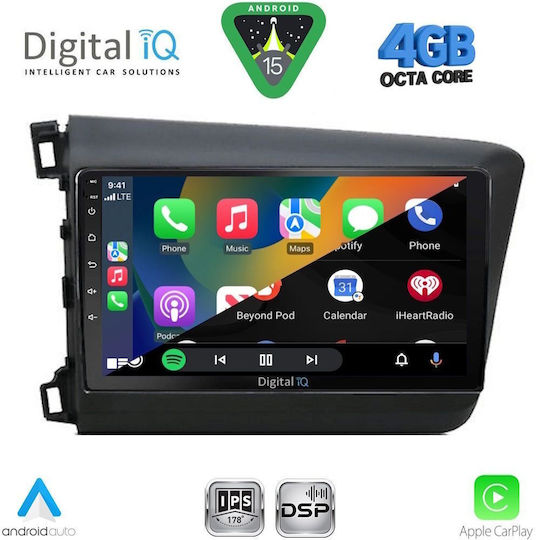 Digital IQ Ηχοσύστημα Αυτοκινήτου για Honda Civic 2012-2016 (Bluetooth/USB/WiFi/GPS/Apple-Carplay/Android-Auto) με Οθόνη Αφής 9"