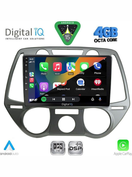 Digital IQ Car Audio System for Hyundai i20 2008-2012 with A/C Bluetooth USB WiFi GPS Apple CarPlay Android Auto with 9" Touch Screen
