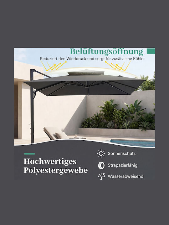 Garten- und Terrassen-Sonnenschirm Boden Quadratisch Aluminium Grau mit Basis 3x3m NP13287GR