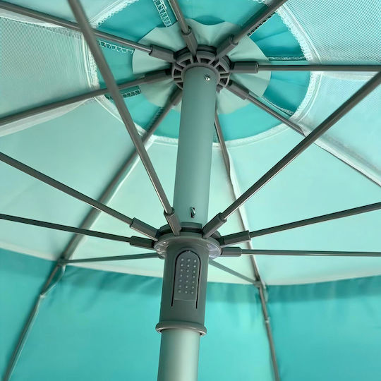 Folding Aluminum Beach Umbrella Diameter 1.9m with UV Protection and Turquoise Air Duct OPBU1007