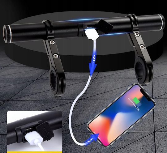 Extensie 2 În 1 Pentru Ghidon Funcție Powerbank 5v Suport Telefon Zola Far Pedometr Oglinzi Baterie 2000mah Încărcare Usb Prindere Pe Ghidon 24.5-31 Mm Aluminiu 20.5 X 2 Cm
