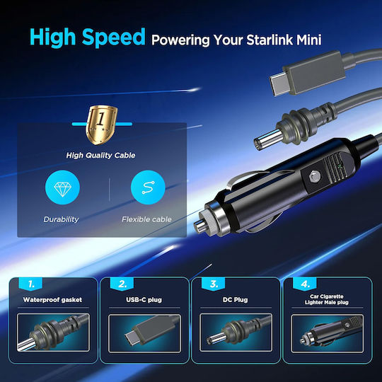 Захранващ Кабел Starlink Mini Usb-c Dc 12v Автомобилен Кабел 3m