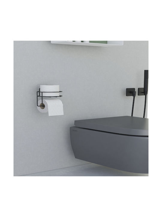 Femmit Self-Adhesive Metallic Round Toilet Paper Holder Wall Mounted Matte Black Bathroom Box