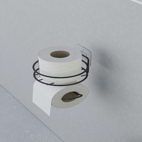 Femmit Self-Adhesive Metallic Round Toilet Paper Holder Wall Mounted Matte Black Bathroom Box