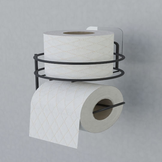 Femmit Self-Adhesive Metallic Round Toilet Paper Holder Wall Mounted Matte Black Bathroom Box