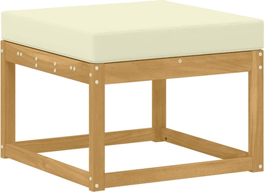 Дървен Градински Табурет Куб с Възглавница Бял 59x59x37см