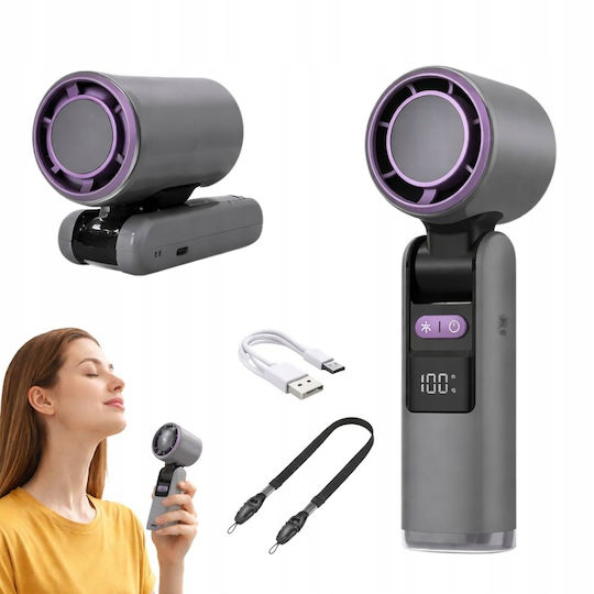 Verk Group Portable Mini Fan USB 199 Speeds Folding Flashlight Display Black 5907451381595