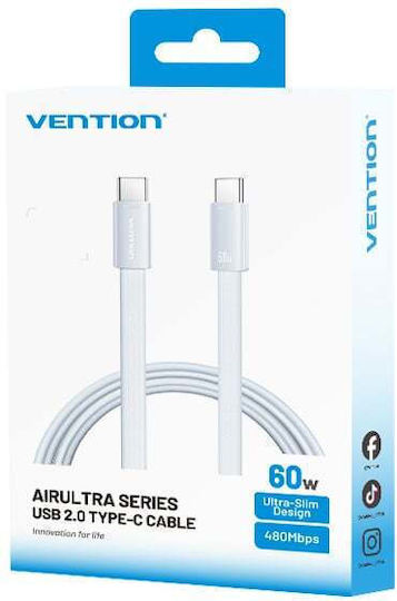 Vention Flat Braided USB 2.0 Cable USB-C Male - USB-C 60W PD Gray 1m