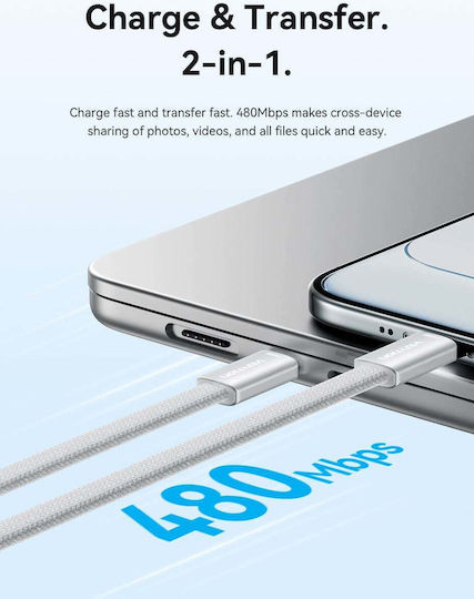 Vention Cablu USB 2.0 Flat / Braided USB-C Masculin - USB-C 60W PD Albastru 1m TRZSF
