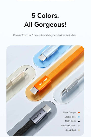 Vention Cablu Flat / Braided USB 2.0 USB-C Masculin - USB-C 60W PD Bej 1m TRZJF